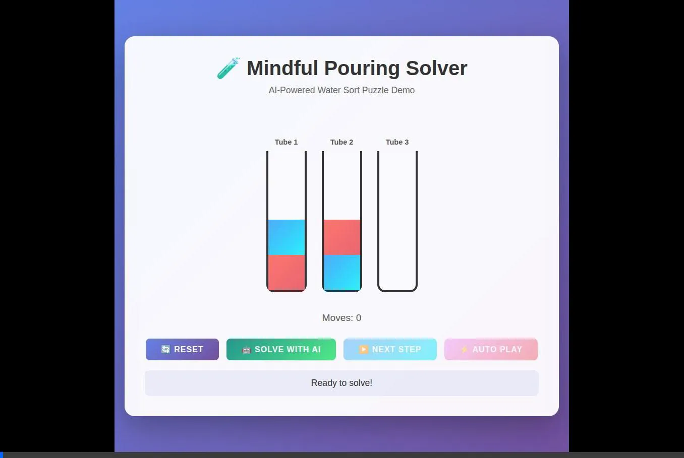 Water Sort Solver Demo - Animated Solution